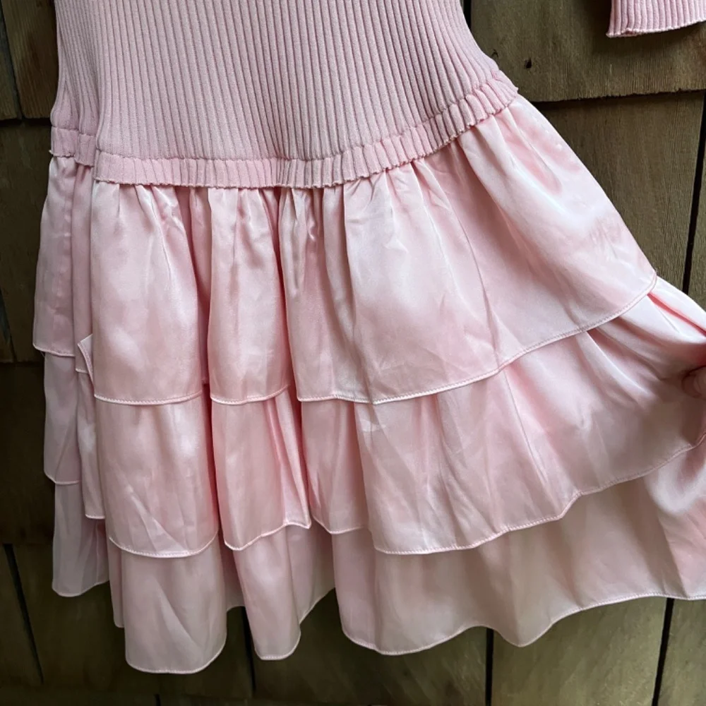 Bebe Off The Shoulder Ribbed Top Tiered Skirt Rose Dress Size L - Picture 10 of 12